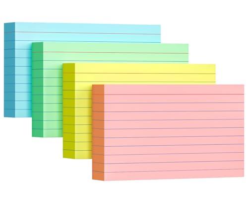 YIZUUN Linierte Karteikarte, 200 Stücke, 12,7 * 7,6 cm verdickter Karteikarte, Bunt Lernkarten Beschriftbar für Unterwegs Vokabel Lernen（4 Farben Einzeln Verpackt）