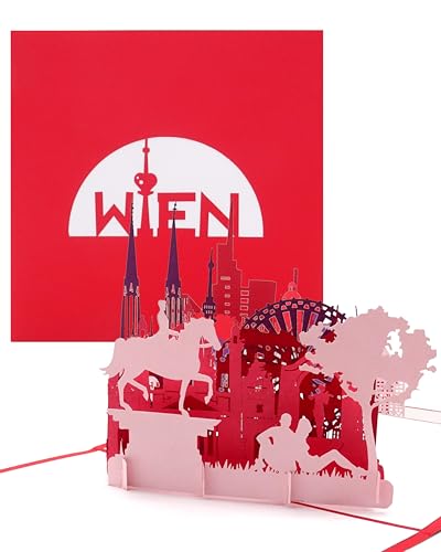 3D Pop Up Karte „Wien – Panorama mit Riesenrad“ - Wiener Grußkarte – Städtekarte als Österreich Souvenir, Geburtstagskarte, Einladung & Gutschein zur Städtereise