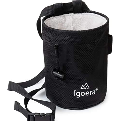 Igoera Chalkbag zum Klettern und Bouldern | robust und staubdicht | inkl. verstellbarem Befestigungsgurt | Kreidebeutel für besseren Grip und mehr Sicherheit (Schwarz)
