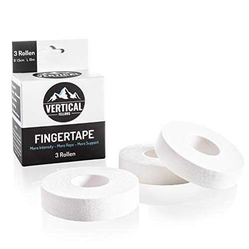 VERTICAL FELLOWS® 3 Rollen Klettertape 1,5cm breit - DERMATEST sehr gut - mit PDF Tapeanleitung - ideales Fingertape und Sporttape für Klettern Bouldern Kraftsport Volleyball Handball Kampfsport
