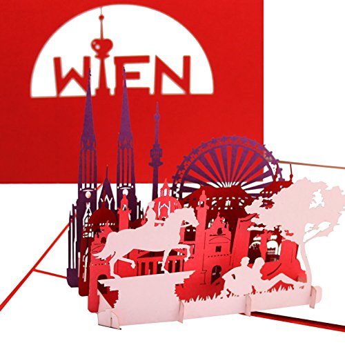 3D Pop Up Karte „Wien – Panorama mit Riesenrad“ - Wiener Grußkarte – Städtekarte als Österreich Souvenir, Geburtstagskarte, Einladung & Gutschein zur Städtereise