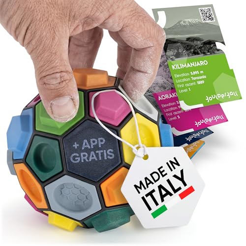 BOULDERBALL Basic I Spiel [ aus HÖHLE DER LÖWEN ] Geschenk für Kletterer Kletterball mit Klettergriffe - Spiele Klettern auf dem Ball - Kletterwand für unterwegs - Geschicklichkeitspiel + gratis App