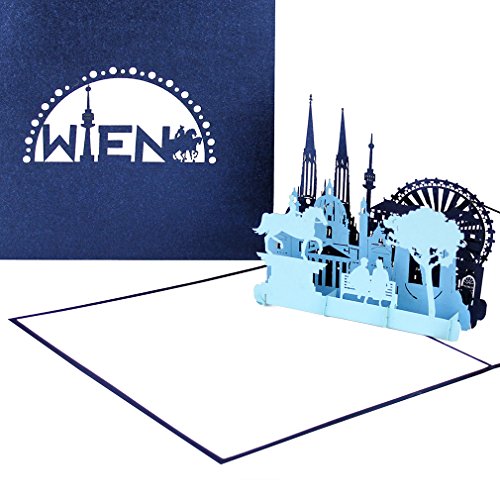 Grußkarte „Wien – Panorama mit Riesenrad“ - 3D Pop Up Karte mit Wiener Skyline – Städtekarte als Souvenir, Einladung & Reisegutschein zum City Trip nach Wien & Österreich Urlaub